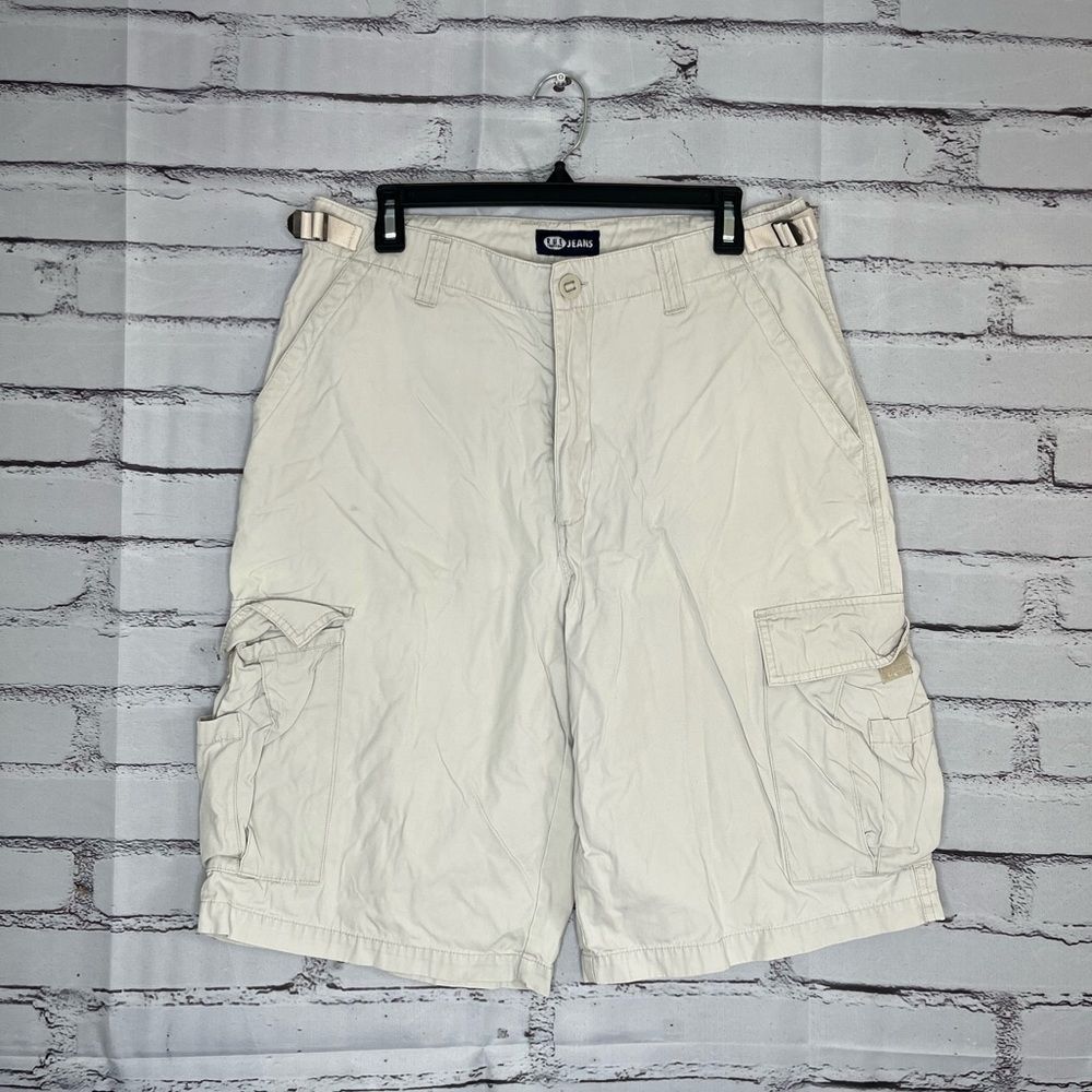 Rue21 Cream Cargo Shorts Casual Comfort Size 32 Waist Y2K Stretch Waist Utility